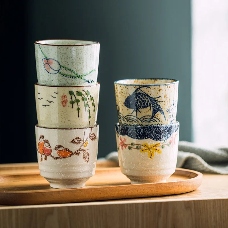 180ml Retro Japanese Ceramic Tea Cups | Hand-Painted Drinkware