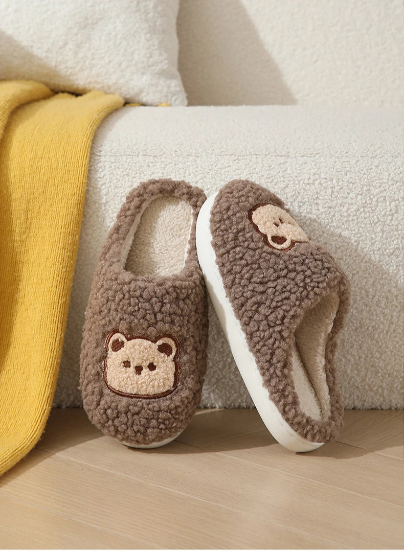 Men's Cartoon Bear Plush Slippers | Cozy Warm House Shoes