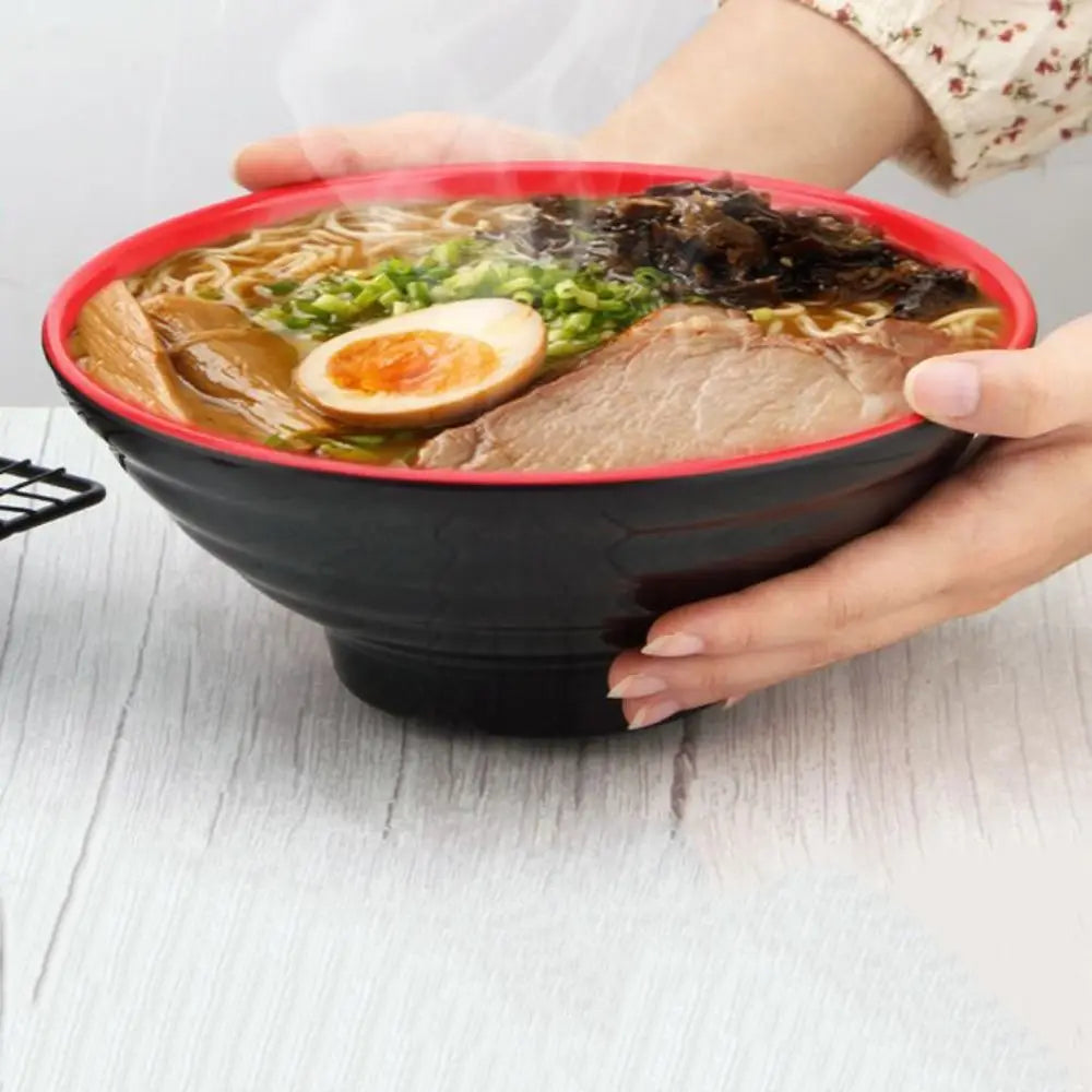 Elegante tazón de melamina rojo y negro para ramen | Tazón de sopa apto para el calor