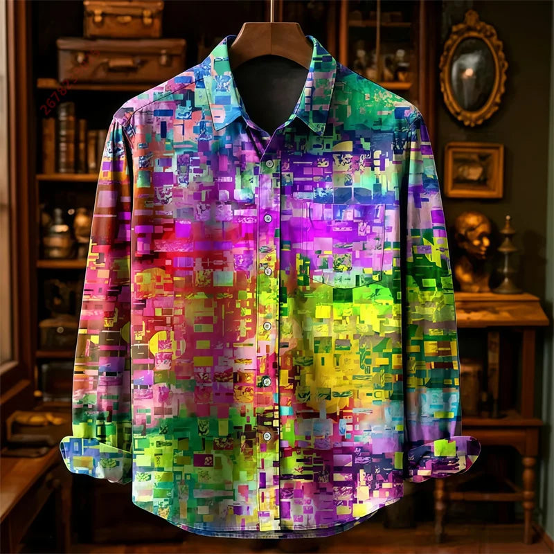 Colorful Fish Print Long-Sleeve Shirt | Trendy Casual Fashion Top