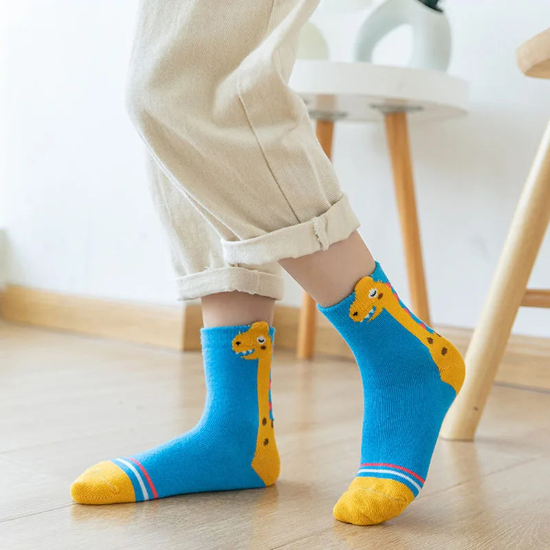 5 Pairs Kids Dinosaur Pattern Socks | Comfortable & Fun Design
