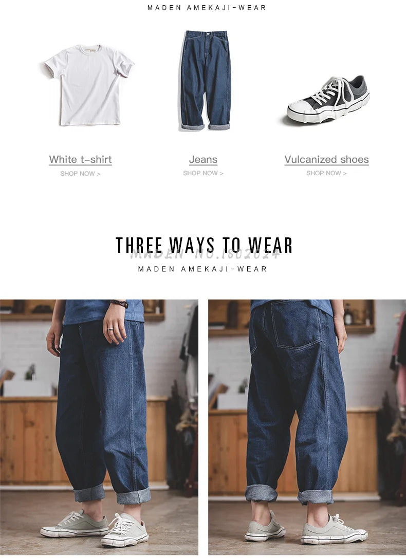 Men's Retro Wide Leg Denim Pants | Oversize Loose Fitting Style