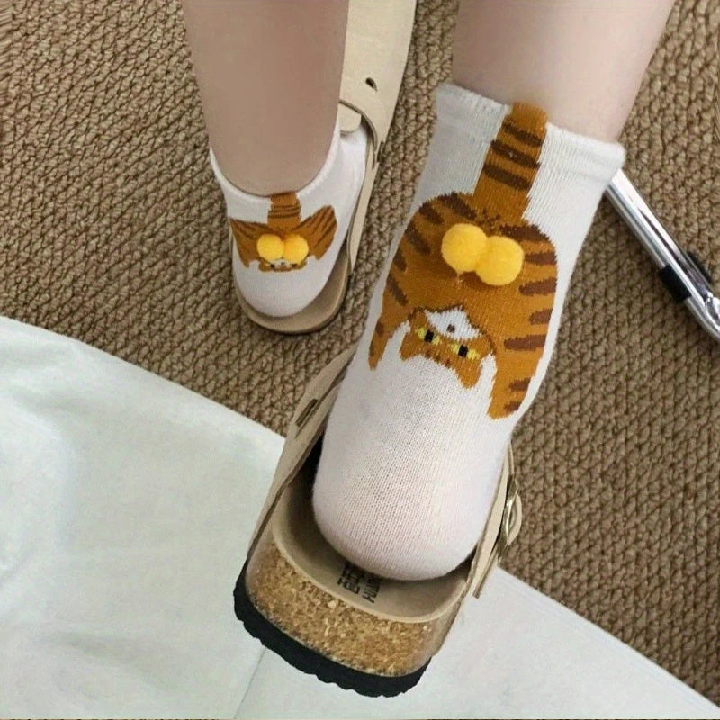 Calcetines de media caña con lindo diseño de trasero de gato en 3D | Divertida ropa de invierno para mujer