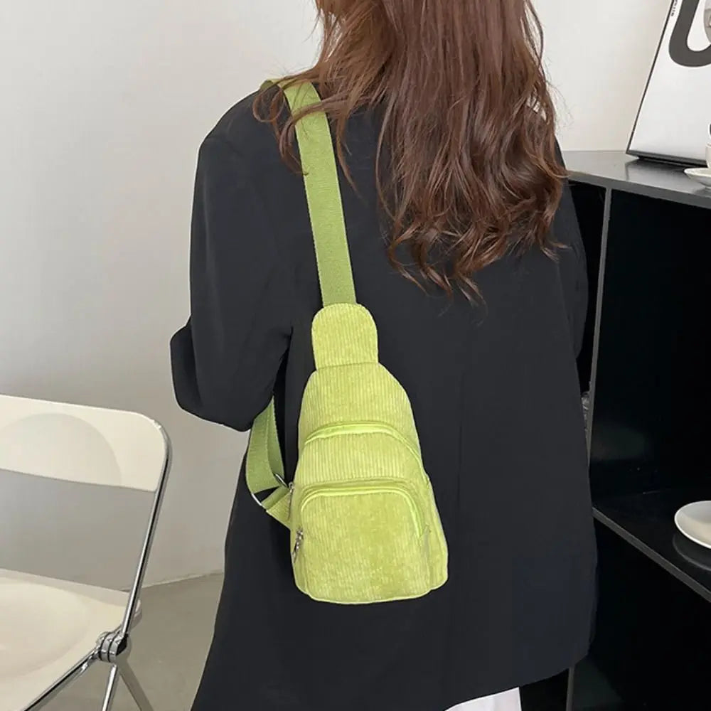 Solid Color Corduroy Chest Bag | Stylish Crossbody Schoolbag