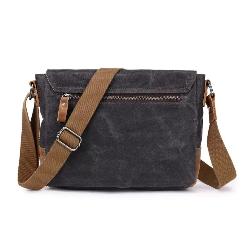 Vintage Waxed Canvas Crossbody Bag | Water-Resistant Casual Satchel