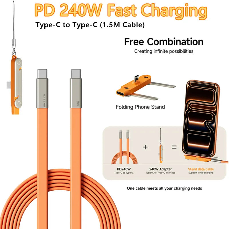 240W PD Type C Fast Charging Cable & Foldable Phone Stand