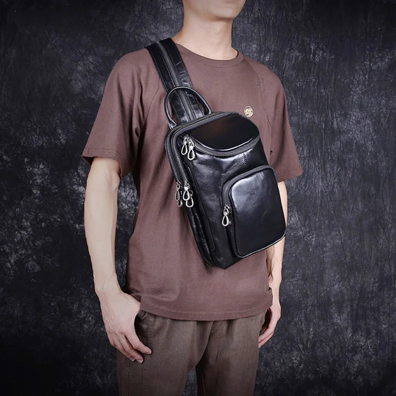 Bandolera de cuero casual para hombre | Mochila elegante para el día a día