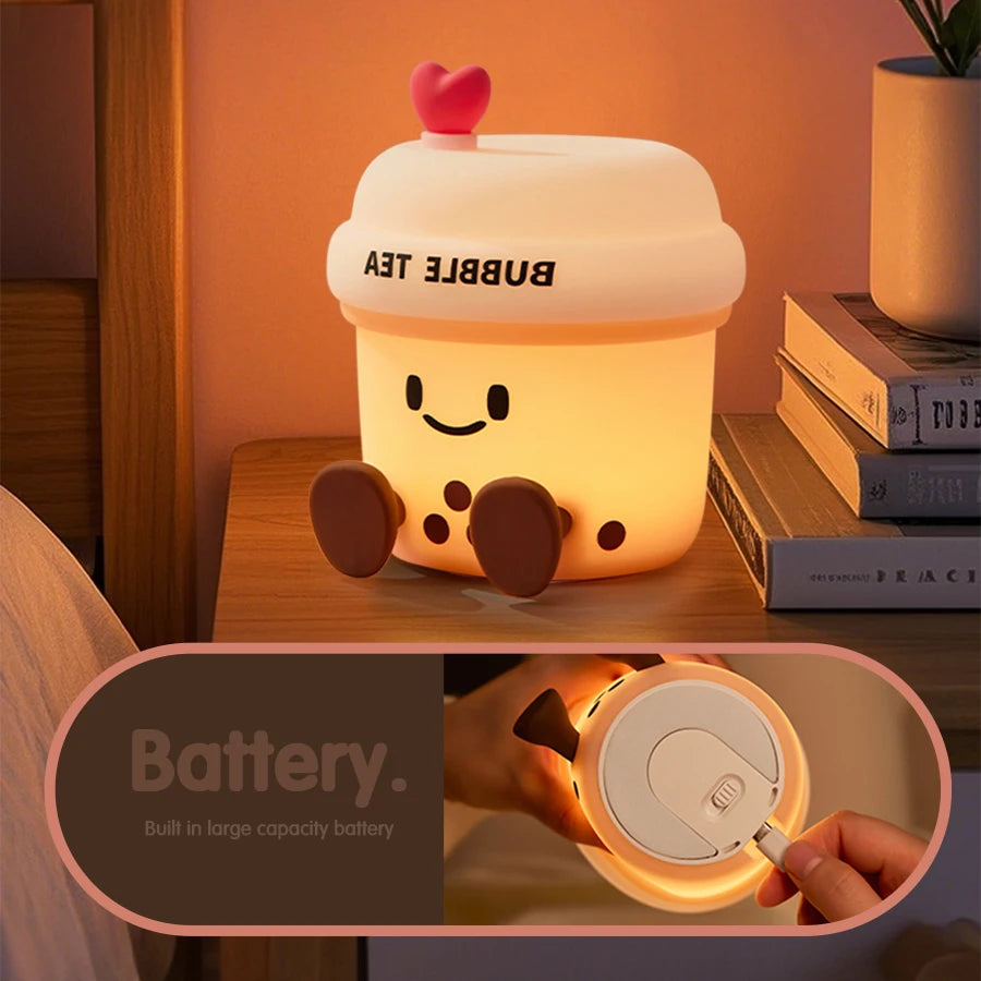 Bonita luz nocturna LED de té de burbujas | Lámpara de ambiente recargable