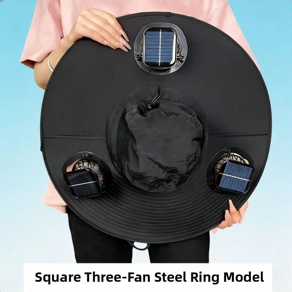 3 Fans Solar Fan Hat | Breathable UV Protection Wide Brim Cap