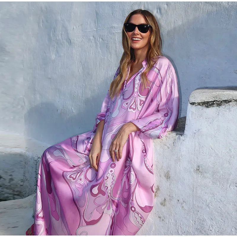 Stylish Oversized Women's Print Kaftan Maxi Dress for Summer