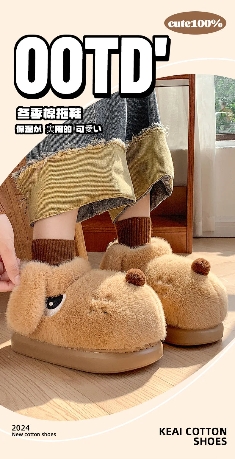 Women's Cute Cartoon Dog Plush Slippers | Fluffy Warm House Shoes