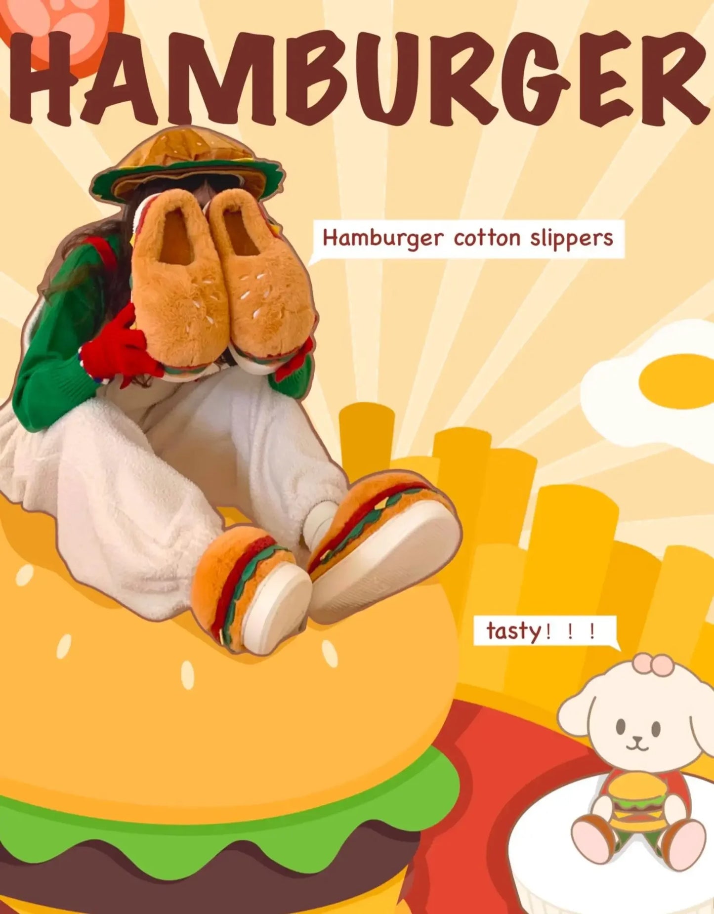Cute Hamburger Plush Slippers | Warm & Cozy Indoor Footwear