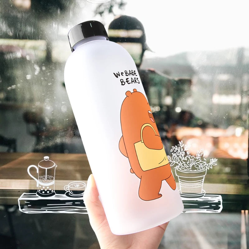 Cute Panda Water Bottle | 1000ml Transparent Frosted Drinkware