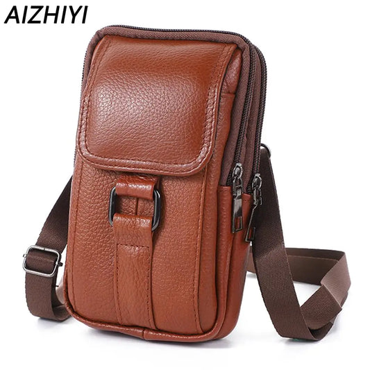 Bolso bandolera de piel de vacuno para hombre | Elegante diseño multibolsillos