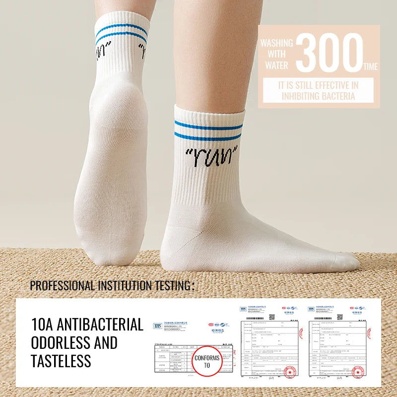 MiiOW Trendy Stripe Letter Sock Men Teen Athletic Sport Sock Moisture Wicking Anti Odor Warm Winter Crew Sock Long Staple Cotton