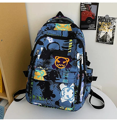 Trendy Personalized Graffiti Japanese Backpack | Large Capacity Book Bag