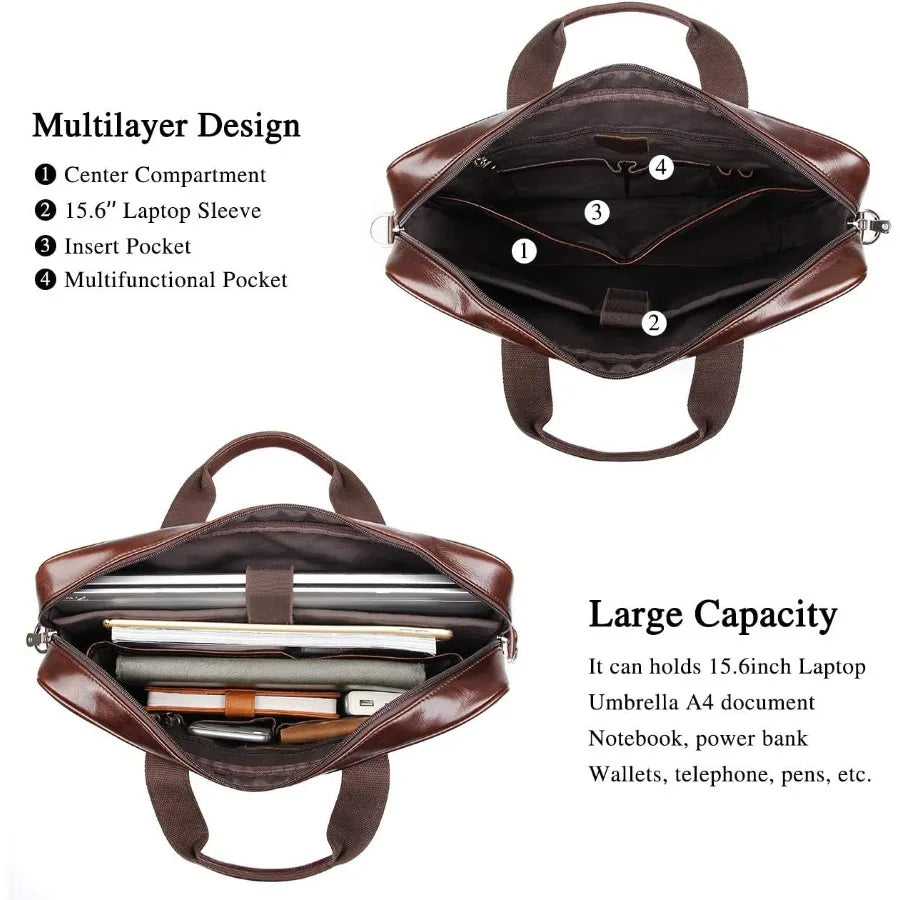 Waterproof Leather Briefcase | Stylish Travel Messenger Bag for Men