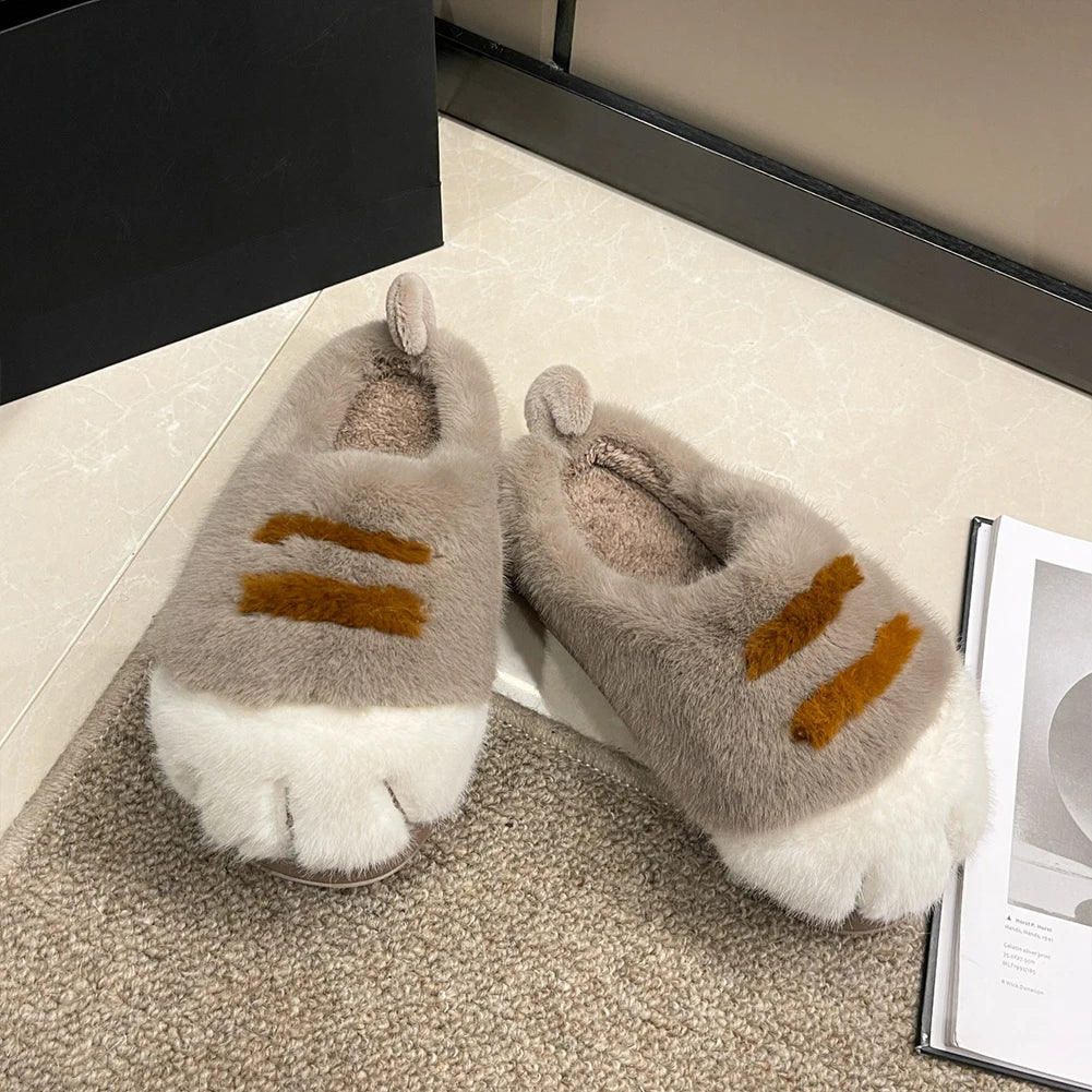 3D Cat Paw Plush Slippers | Cute & Cozy Indoor House Shoes