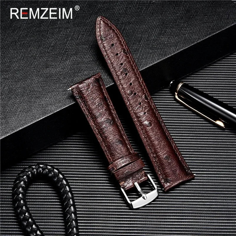 Colorful Ostrich Pattern Cowhide Leather Watch Strap | Quick Release