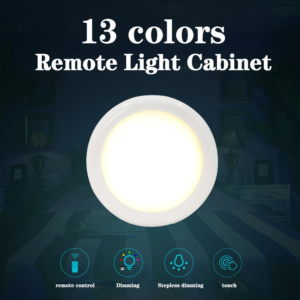Multicolor LED Cabinet Light with Remote Control | Dimmable Puck Lamp