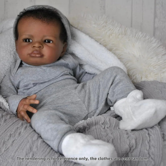 19-inch Dark Skin Reborn Baby Doll | Handmade Realistic Doll Toys