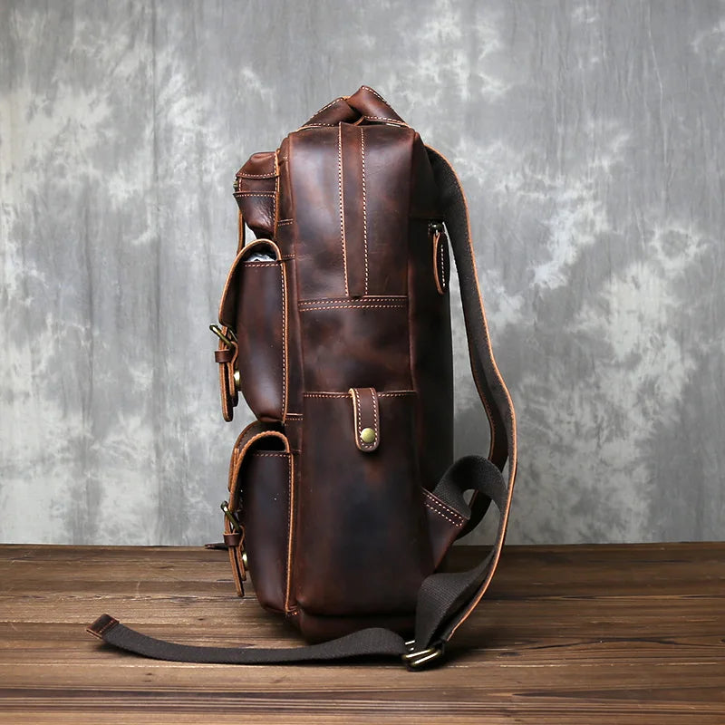 Men's Retro Genuine Leather Backpack | Spacious Multi Pocket Design