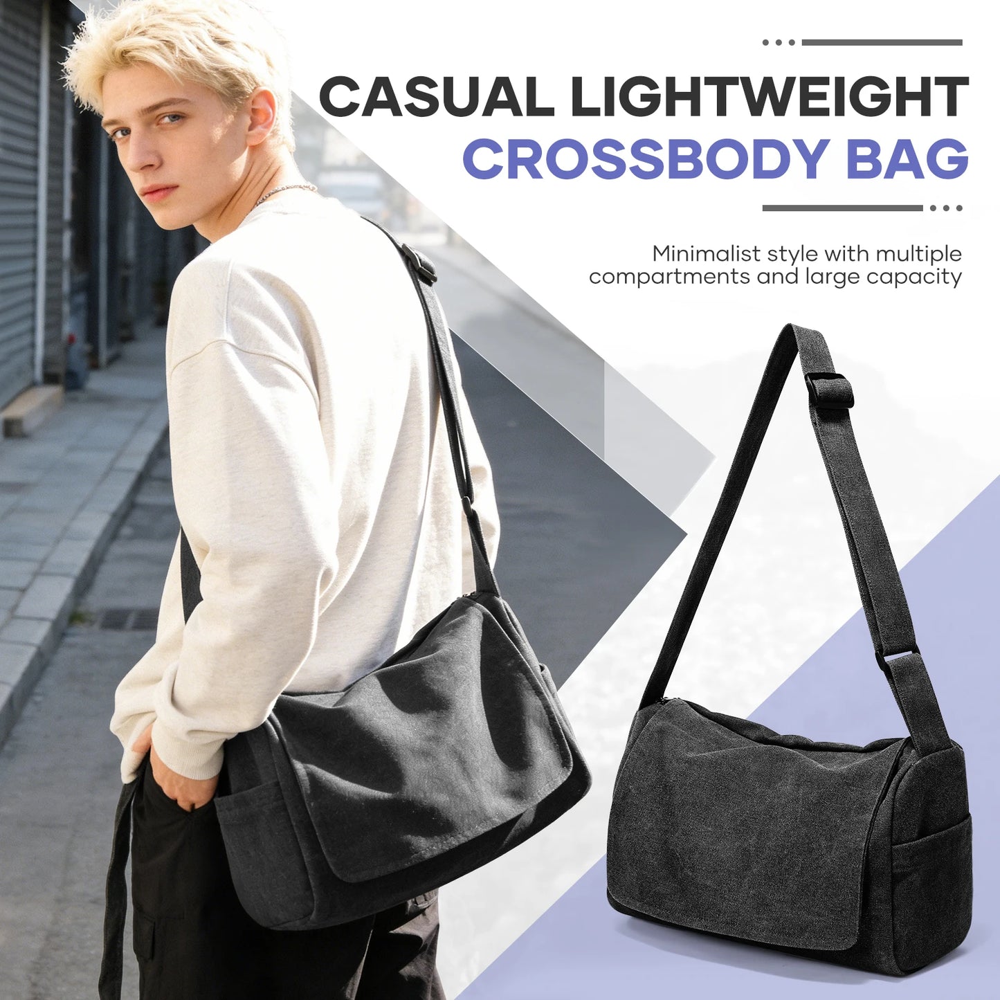 Vintage Men's Canvas Messenger Shoulder Bag for Work & College