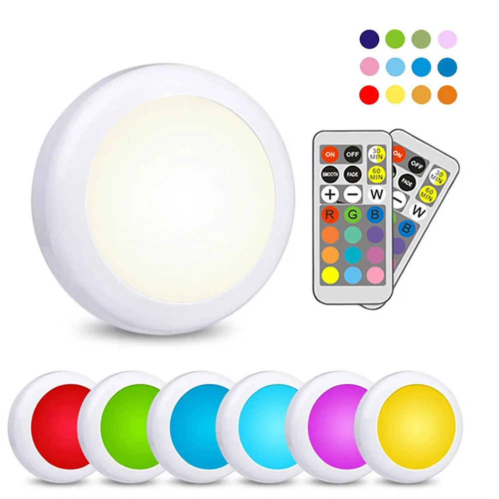 Multicolor LED Cabinet Light with Remote Control | Dimmable Puck Lamp