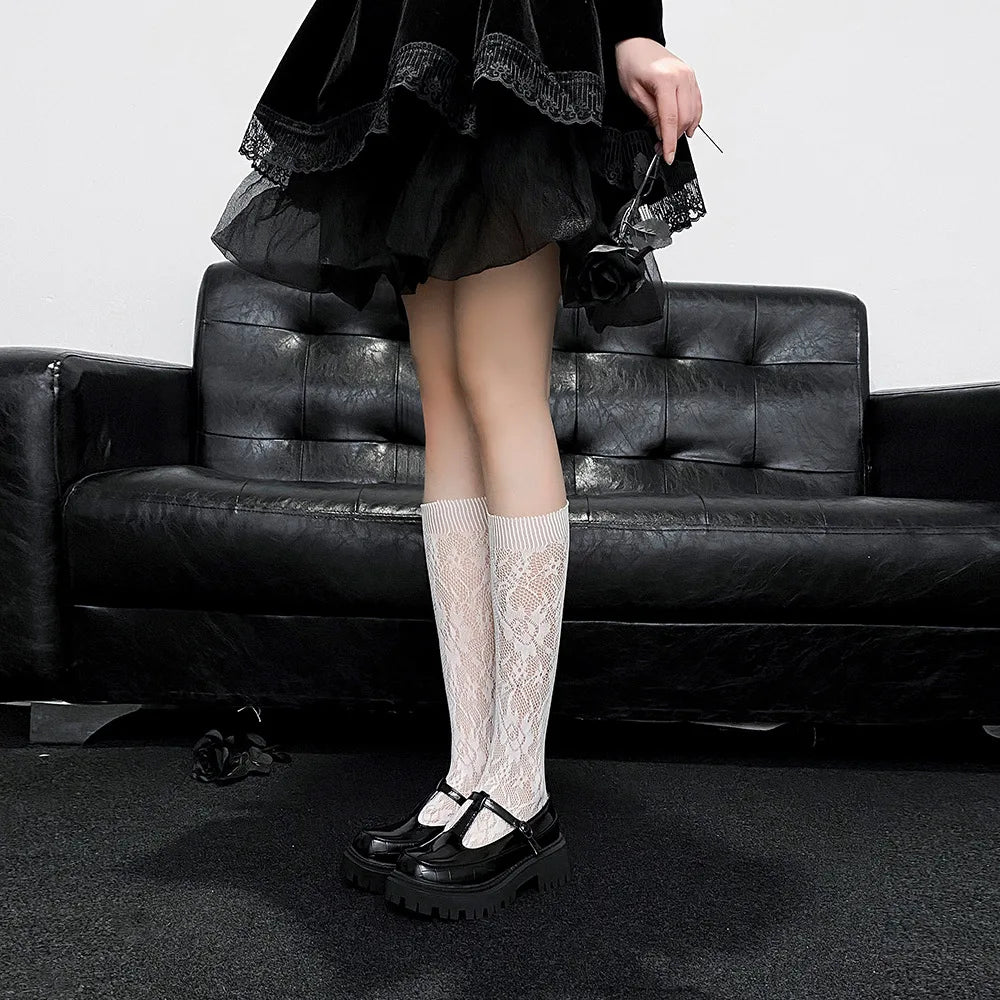 Charming Lace Medium Tube Socks for Women | Cute & Elegant Style