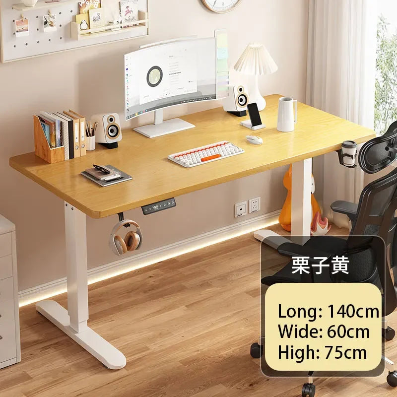 Electric Height Adjustable Solid Wood Computer Desk for Home & Office