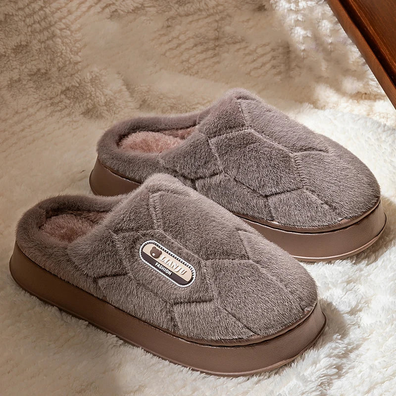 Winter Indoor Couple Slippers | Warm Cotton Plush Home Slides