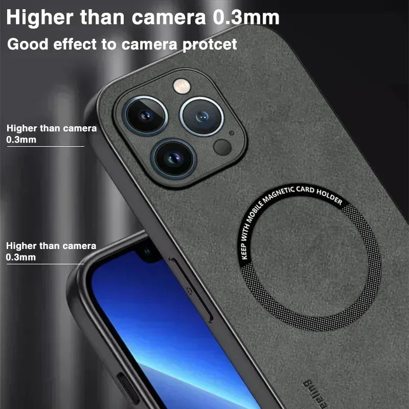 Luxury Leather Shockproof Phone Case for iPhone | Magnetic Charging