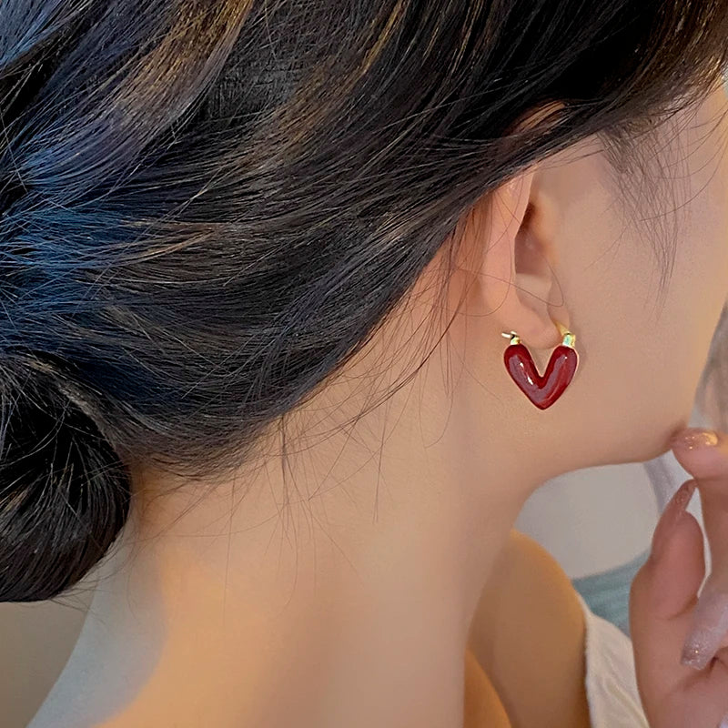 Elegant Wine Red Heart Shaped Drop Earrings | Fashion Jewelry for Women