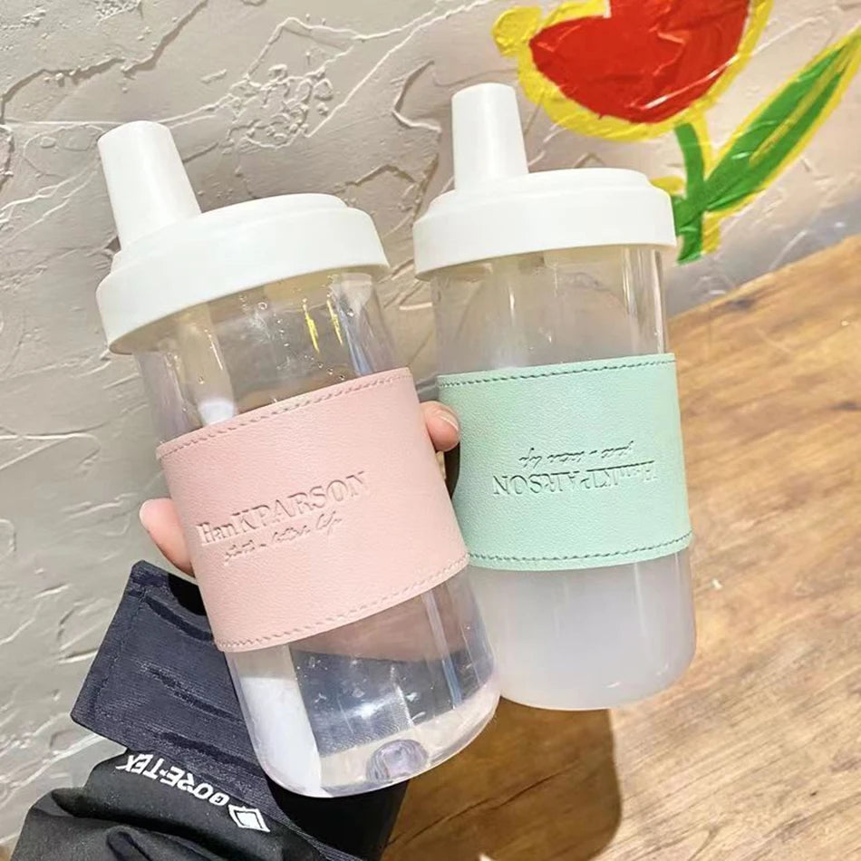Cute Pearl Milk Tea Straw Plastic Water Bottle | Large Capacity Drinkware