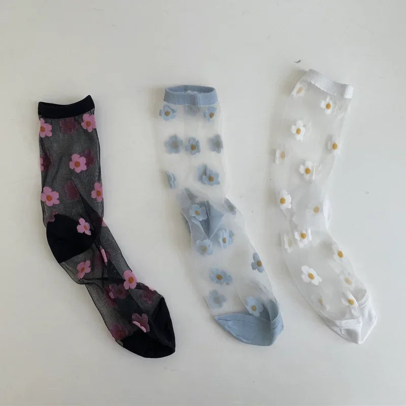 Floral Print Women's Socks | Thin Transparent Summer Socks
