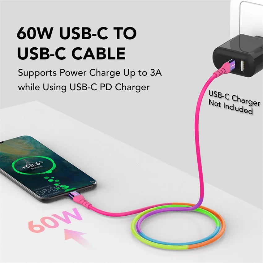 USB C to USB C Cable | 60W Fast Charging Rainbow Braided Cable