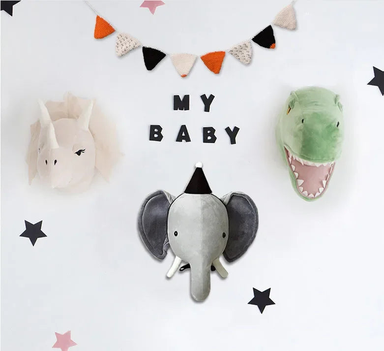 Animal Head Wall Decor | Cute Plush Animal Hanging Mounts for Kids