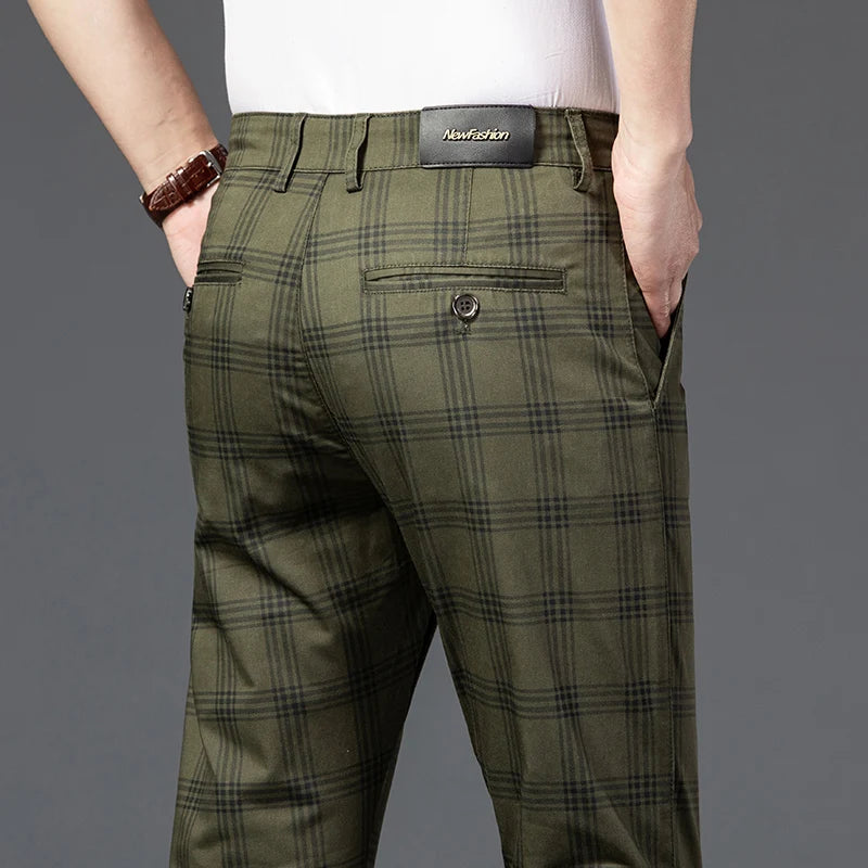 Men's Slim Cotton Plaid Pants | Casual Business Comfort Trousers
