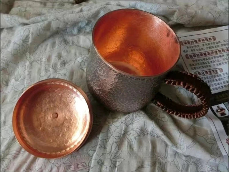 Handcrafted Pure Copper Beer Coffee Cup, Milk Mug, Retro Weave Handle, Thickened 500 ml Water Drinking Cups, Couple Gifts