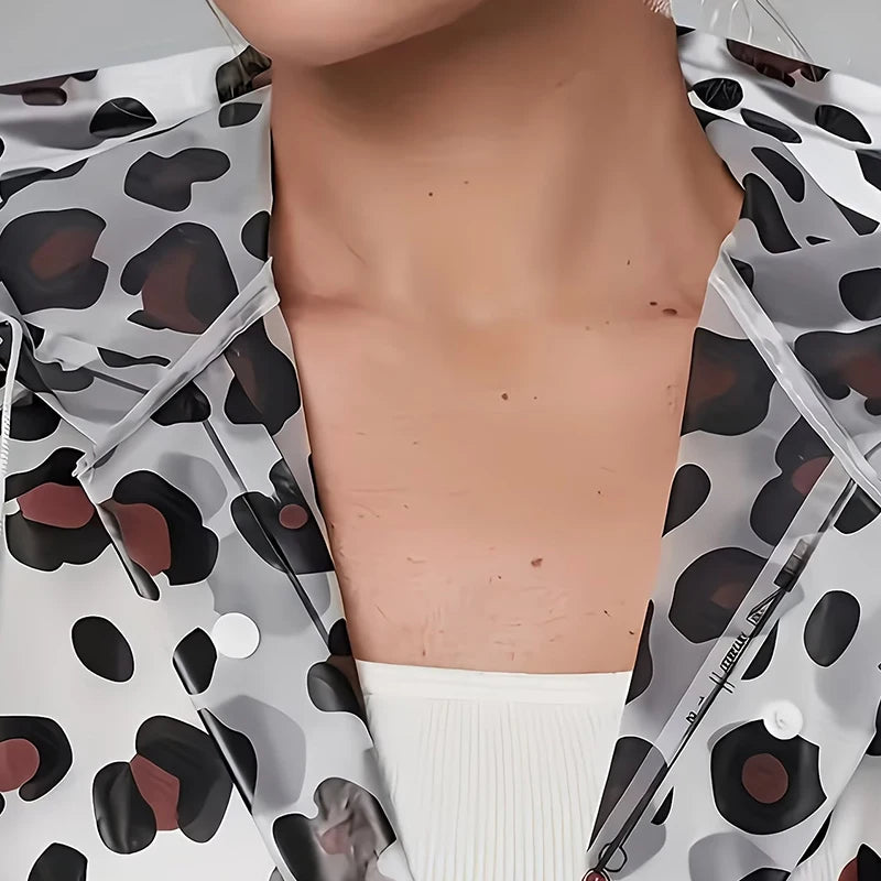 Lightweight Leopard Print Rain Poncho | Packable & Windproof