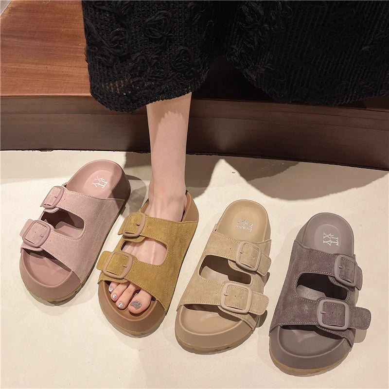Comfortable Summer Women Slippers with Retro Buckle Design