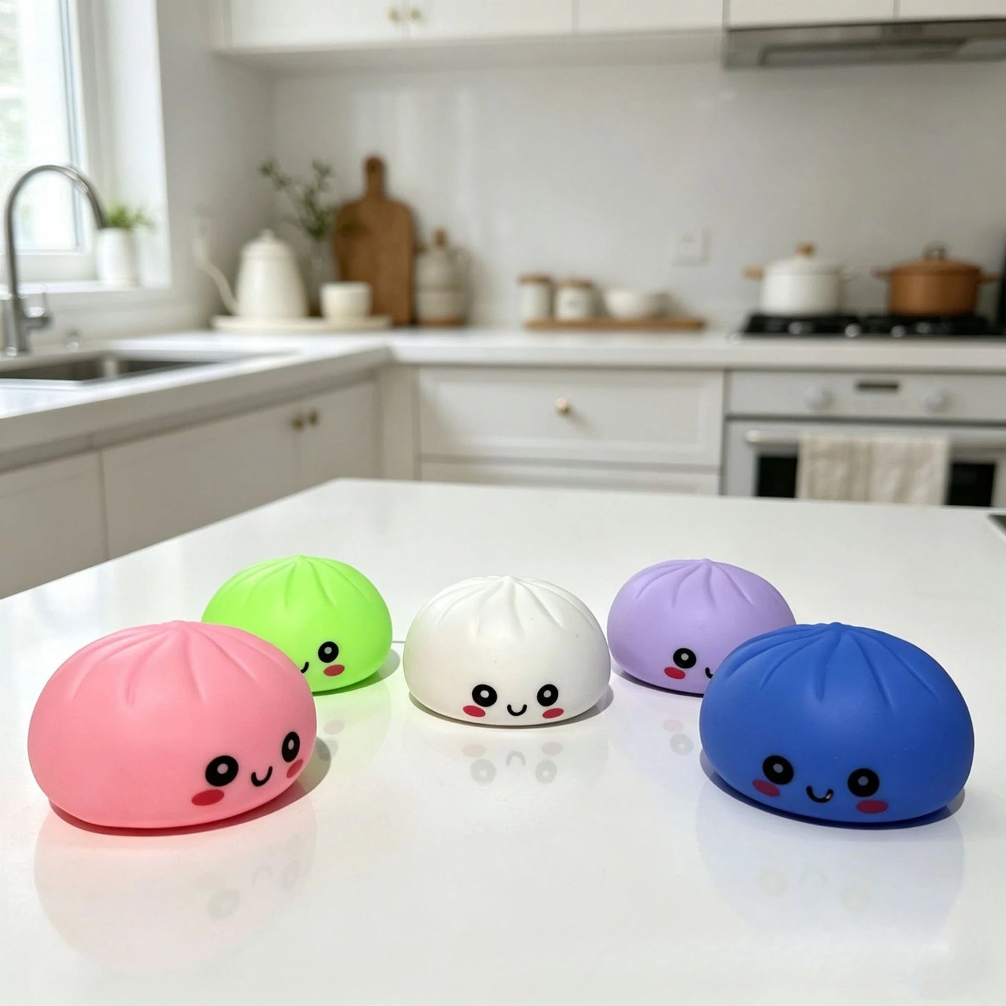 LED Glowing Bun Squishy: Light-up Bubble Spitting Steamed Bun, Realistic Food Stress Ball, Aesthetic Office Desk Decor