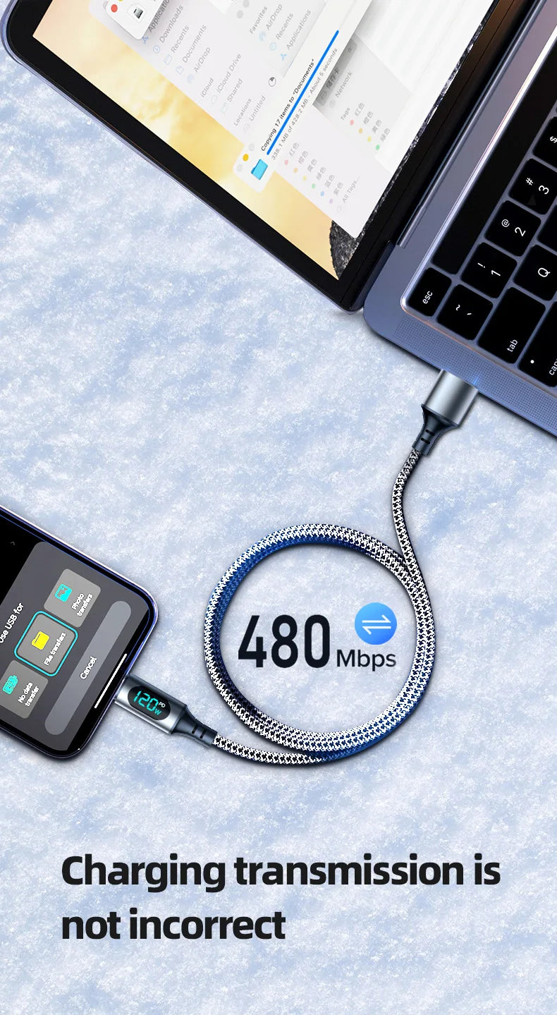 Ultra-Fast Charge Cable | 6A 120W USB A to Type C Data Cord