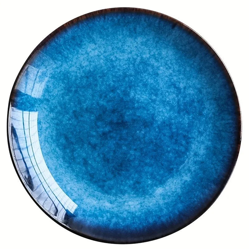 Stylish Ceramic Cat Eye Blue Plate | Elegant Dining Essential