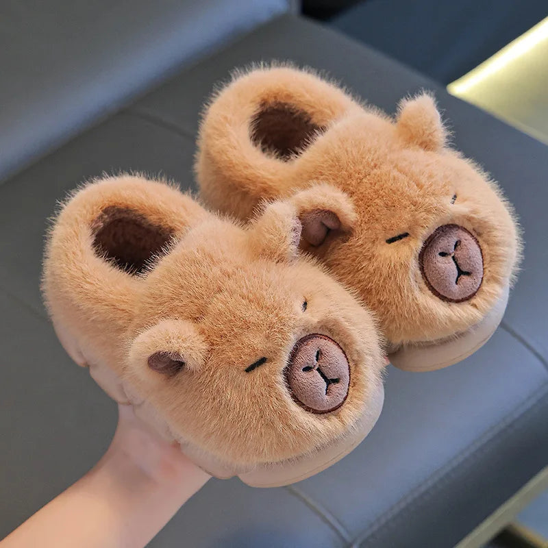 Kids Capybara Plush Slippers | Warm Fuzzy Indoor House Shoes