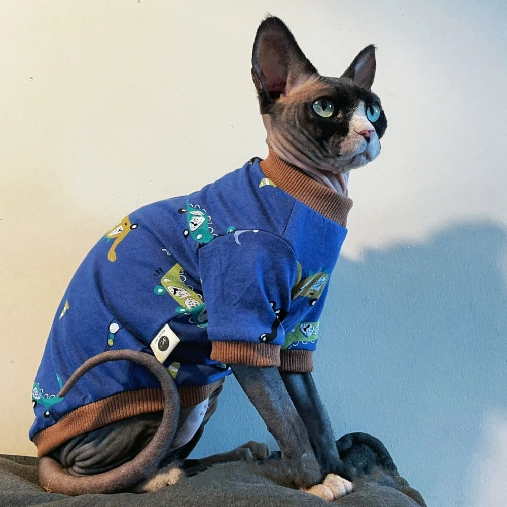 Cute Cartoon Dinosaur T-Shirt for Hairless Cats | Soft Cotton PJs