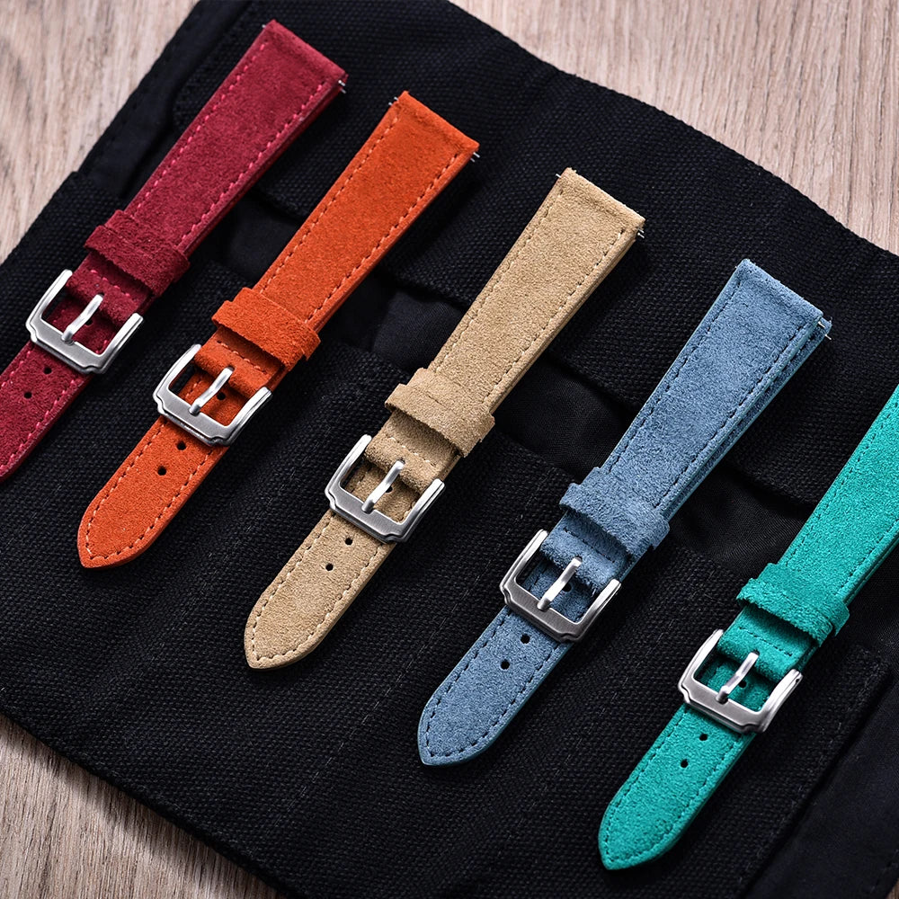 Vintage Suede Leather Watch Strap | Quick-Release Double Layer Band