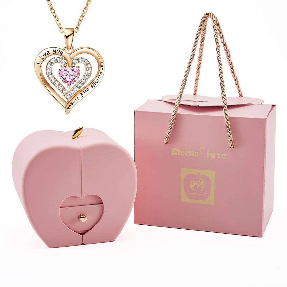 Romantic Sakura Pink Jewelry Box & Heart Necklace Gift Set for Women