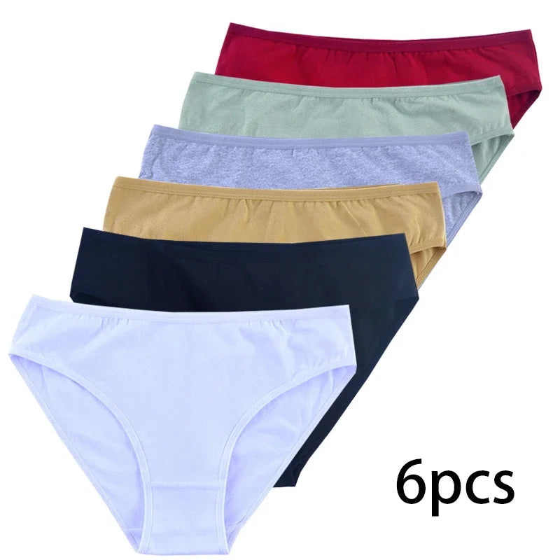 6pcs Women's Soft Cotton Middle-Waisted Briefs | Comfortable Underwear