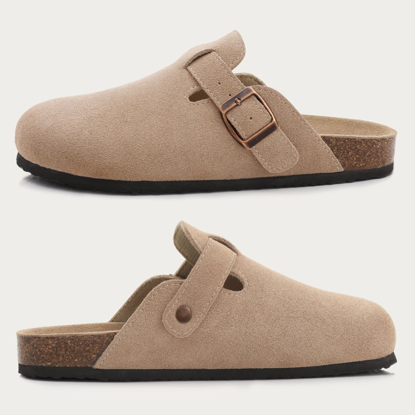 Shevalues Suede Clogs For Women Men Summer Cork Mules Soft Footbed Sandals With Arch Support  New Leisure Fashion Genuine Clogs